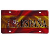 Matrícula Decorativa España 30x15 cm - Placa Metálica de Pared con Escudo y Colores de la Bandera - Estilo Vintage para Garaje, Bar, Habitación, Oficina - 4 Orificios. (España 2)