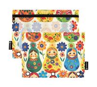 Matryoshka - Estuche para lápices de madera tradicional rusa con cremallera y ventana transparente para cosméticos, 2 unidades, Matryoshka - Muñeca de madera tradicional rusa, one sizex2, Maletín
