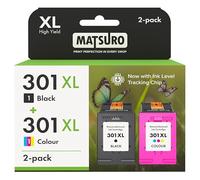 Matsuro 301 XL Multipack Cartucho de Tinta Reemplazo para HP 301 XL con Chip Compatible para HP Envy 4500 5530 5532 4502 4507 DeskJet 2540 2050 1050 OfficeJet 2620 2622 4630 46320