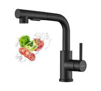 Matt Black Kitchen Taps with Pull Out Spray, Stainless Steel Kitchen Sink Taps Bar Taps, 360 Swivel Single Lever Kitchen Faucet Tw