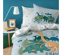 Matt&Rose Dino Jungle, Colchas Infantiles, Colchas Niños, Juego de cama 100% algodón, funda nórdica de 140 x 200 cm y 1 funda de almohada de 63 x 63 cm, dinosaurios, jungle, Jurassic