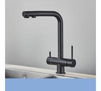 Matt Schwarze Küchenarmatur 2 en 1 ausziehbar Warm und Kaltwasser Mischbatterie flexible Filter modernes Messingdesign stilvoller Wasserreiniger für Küchenspüle.