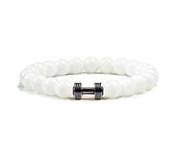 Matte Beads Bracelets For Couples Black&White Love Bangles White PorcelainGold&Gunblack Dumbbell Sports Jewelry Men Gift-white gun black