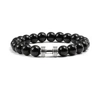 Matte Beads Bracelets For Couples Black&White Love Bangles White PorcelainGold&Gunblack Dumbbell Sports Jewelry Men Gift-bright black silver