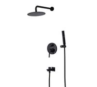 Matte Black All Metal Complete Bathom Shower Faucet con válvula, Cabezal Lluvia Alta presión 10 "y pulverizador Mano, Lujo Juego de Ducha