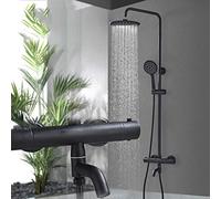 Matte Black Brass Thermostatic Shower Combo Set Hot Cold Mixer Shower Faucets 8 Inch Shower Head Wall Mount Bath Shower Sets,