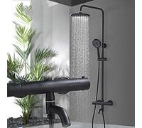 Matte Black Brass Thermostatic Shower Combo Set Hot Cold Mixer Shower Faucets 8 Inch Shower Head Wall Mount Bath Shower Sets