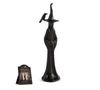 Matte Black Halloween Resin Figurine Set, Gothic Witch and Cat Statues