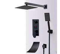 Matte Black Led Digital Display Shower Faucet Set Rain Waterfall Black Bathtub Shower System LCD Digital Shower Bath Mixer Tap,