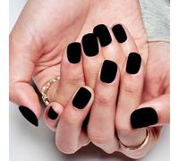 Matte Black Press on Nails Short Square, 120 Pcs, uñas postizas cortas cuadradas, 12 tamaños, uñas postizas acrílicas completas para pegar, uñas postizas mate con pegamento y almohadillas de gel