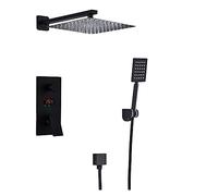 Matte Black Shower Column, 10-Inch Digital Rain Shower Head & Bathtub Mixer Faucet, 2-Way Waterfall Design, Modern Bathroom Shower System