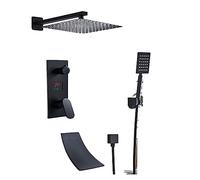 Matte Black Shower Column, Digital Rain Shower Head Set, 3-Way Bathtub Mixer Faucet, 10-Inch Waterfall Shower System for Bathroom, ry Bath Fixtures