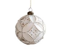 Matte White and Gold Christmas Ornament, Platinum Holiday Ball with Snowflake and Patterns, Hanging Decoration For Tree, Festive Seasonal Decor