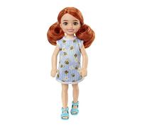 Mattel Barbie Club Chelsea Mini Girl Doll - Red Hair Wearing Bumblebee and Flower-Print Dress and Blue Sandals (HGT04)