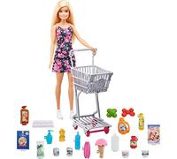 Mattel Barbie en el supermercado, Muñeca Rubia con Carrito de la Compra, Comida y Accesorios de Juguete GTK94