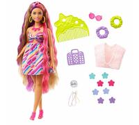 Barbie Totally Hair Pelo extralargo Flor Muñeca Morena Curvy con Vestido y Accesorios de Flores para el Pelo, Juguete +3 años, Flor (Mattel HCM89)