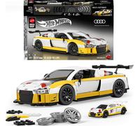 Mattel Brick Shop Hot Wheels Elite Series Juego de construcción del Audi R8 LMS de 2015 con 820piezas, Detalles realistas y Pegatinas para personalizarlo, JFT18