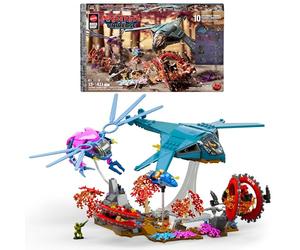Mattel Brick Shop Masters del Universo Eternia Flight Fight | Set de construcción, 411 piezas, 10 figuras, piezas de efectos especiales, coleccionistas adultos, 13+, JNF83