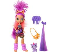 Mattel Cave Club Roaralai Doll (cabello morado de 8-10 pulgadas) Mueca de moda prehistrica posible con mascota de dinosaurio y accesorios para nio