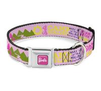 Mattel - Collar para Mascotas, Collar de Perro, Hebilla de cinturón de Seguridad de Metal, Citas e Iconos de Barbie Camp Malibu, Rosa, Multicolor, 11 a 16.5 Pulgadas, 1.0 Pulgadas de Ancho