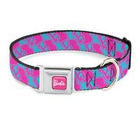 Mattel Collar para Mascotas, Collar de Perro, Hebilla de cinturón de Seguridad de Metal, Icono Barbie B Azul Rosa, 20 a 31 Pulgadas, 1.5 Pulgadas de Ancho