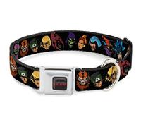 Mattel Collar para mascotas, collar de perro, hebilla de cinturón de seguridad de metal, Masters of the Universe Once Caras de personajes, negro, 13 a 17 pulgadas, 1.5 pulgadas de ancho