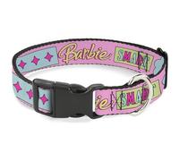 Mattel Collar para mascotas, collar de perro, hebilla de plástico, Barbie Smart Beautiful Strong Icons Rosa multicolor, 9.5 a 14.5 pulgadas, 0.5 pulgadas de ancho