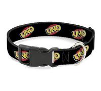 Mattel Collar para Mascotas, Collar de Perro, Hebilla de plástico, Logotipo de UNO Game Negro, Rojo y Amarillo, 9.5 a 14.5 Pulgadas, 0.5 Pulgadas de Ancho