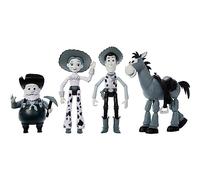 Mattel Disney and Pixar Toy Story Set con 4 figuras de acción, paquete Roundup de Woody en blanco y negro con Woody, Jessie, Bullseye y Stinky Pete, escala de 7 pulgadas