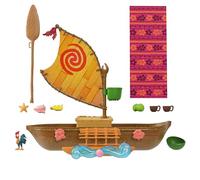 Mattel Disney Canoa de aventurera oceánica de Vaiana Conjunto de Juego con 5 áreas de Juego, 9 Accesorios, Figura del Animal Heihei y balancín, Inspirado en la película, JLN22