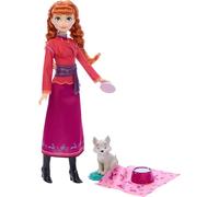 Mattel Disney Frozen Anna Muñeca de moda y lobezno con 4 accesorios como cama y manta para el animal, inspirado en 'Animals of Arendelle', JFG17