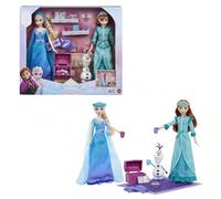 Mattel Disney Frozen Juguetes, Muñecas de Anna y Elsa con Camisones y Zapatillas para la Prueba de Vestuario, Figura de Olaf y 12 Accesorios, Conjunto de Hermanas en Pijama, JML08