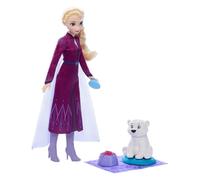 Mattel Disney Frozen Muñeca Elsa y Figura Osito Polar | 4 accesorios: cama y manta para animal, trenza, inspirado en Disney Frozen Animales de Arendelle, JFG16