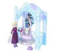 Mattel Disney Frozen Elsa Refugio de Animales Mágico Muñeca y Set | Muñeca Elsa pequeña con falda extraíble, 2 animales, tobogán y accesorios Storytime Stackers, de la película, JFG29