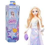Mattel Disney Frozen Elsa Spin And Reveal Muñeca princesa que revela sorpresas y accesorios, juguete +3 años (HTG25)