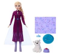 Mattel Disney Frozen Muñeca Elsa y Figura Osito Polar | 4 accesorios: cama y manta para animal, trenza, inspirado en Disney Frozen Animales de Arendelle, JFG16