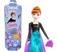 Mattel Disney Frozen Spin & Reveal Anna, Muñeca Pelirroja con Falda y Capa Intercambiable, Incluye 11 sorpresas como 5 Accesorios y 5 Pegatinas, Juguete Regalo para niños y niñas +3 años, HXD27