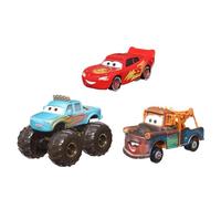 Mattel Disney Pixar Cars Mini Racers - Paquete de 3 pequeños autos y camiones de juguete fundidos a presión inspirados en personajes favoritos (los estilos pueden variar)