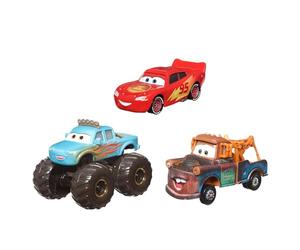 Mattel Disney Pixar Cars Mini Racers - Paquete de 3 pequeños autos y camiones de juguete fundidos a presión inspirados en personajes favoritos (los estilos pueden variar)