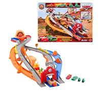 Mattel Disney Pixar Cars Rescate a toda máquina en Radiador Springs Circuito de carreras de rescate Conjunto con Rayo McQueen y Chick Hicks con 2 vehículos del equipo de Pitties, JFL57