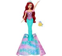 Mattel Disney Princesas Ariel Muñeca transformable de Humana a Sirena con Figura de Flounder y 2 Accesorios de Tiara, Inspirada en la película, JLK19