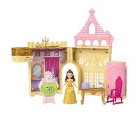 Mattel Disney Princesas, Castillo de Bella, Conjunto apilable de casa de muñecas con muñeca pequeña y 9 piezas, juguetes inspirados en la película de Disney, regalos y juguetes para niños niñas, JDP54