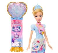 Mattel Disney Princesas Muñeca Cenicienta de Moda y Accesorios con 8 sorpresas, Incluido el joyero con Forma de corazón, el Anillo para los peques y 9 Piezas de Juego, Inspirada en la película, JHL50