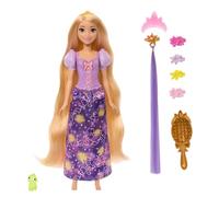 Mattel Disney Princesas Rapunzel con Melena mágica Muñeca de Moda con Cabello Que se Ilumina y 4formas más de Brillar, con Figura de Pascal y 7accesorios de Peinado, Inspirada en la película, JHL46