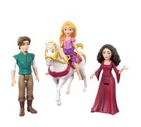 Mattel Disney Princesas Rapunzel, Pack de 4 muñecos pequeños de Rapunzel, Flynn Rider, Madre Gothel y el Caballo Maximus con Montura, inspirados en la película, JHG85