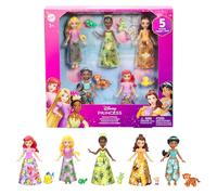 Mattel Disney Princesas y amigos Conjunto de juego con cinco muñecas pequeñas articuladas con faldas o pantalones extraíbles y cinco figuras de amigos, inspiradas en las películas de Disney, JBL33