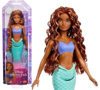 Mattel Disney Princess Ariel - Muñeca sirena con aleta suave brillante y cabello natural, posable y coleccionable, inspirada en la película de acción en vivo