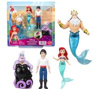 Mattel Disney Princess Ariel Set 4 Muñecas Pequeñas Inspirado en Película | Set personajes película c/ muñecas articuladas: Sirenita Ariel, Eric, Úrsula y Tritón + Tridente, JHG84