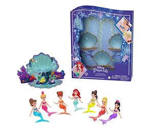 Mattel Disney Princess Minis Ariel y sus hermanas Pack 7 muñecas sirenas pequeñas, juguete +3 años (HLW96)