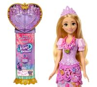 Mattel Disney Princesas Muñeca Rapunzel de Moda y Accesorios con 8 sorpresas, Incluido el joyero con Forma de corazón, el Anillo para los peques y 9 Piezas de Juego, Inspirada en la película, JLK28